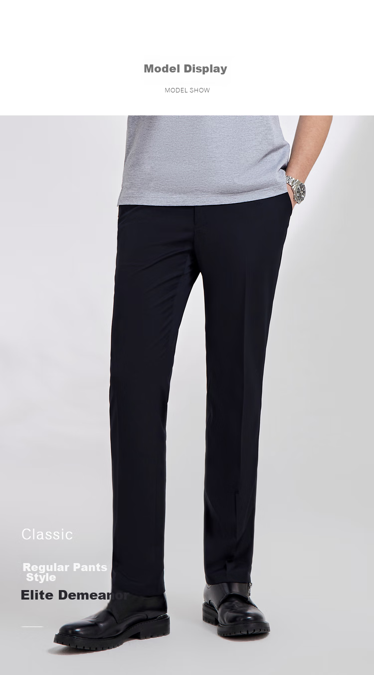 YOUNGOR [Elastic Waist] New 2026 Business Straight-Leg Wide-Leg Trousers, Navy Blue, L (175/84A) 10