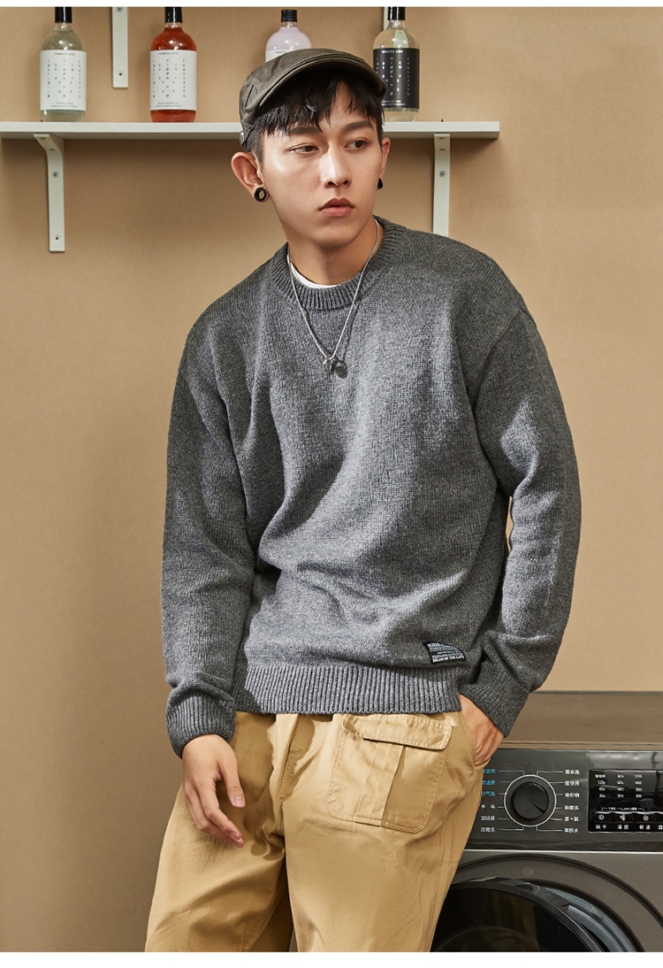 TonLion 2022 Men's Sweater, Solid Color Basic Versatile Base Layer Round Neck Knit Sweater for Men, Flax Gray, S 15