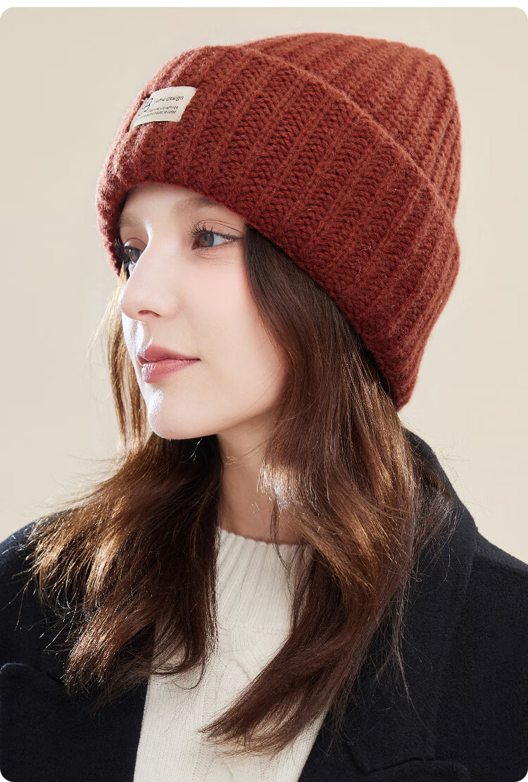 JIUMU Pure Wool Warm Knit Hat, Autumn And Winter Knitted Cap, Cold Hat, Winter Hat, Outdoor Ear Protection Cold-Resistant Cap for Women in Winter 18