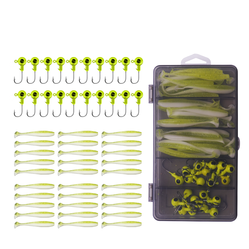 Erciyuan Soft Bait Lead Jig Hook Set, Lure Soft Worm Anti-Snag Bottom Fake Bait Kit, 7g Lead Jig Hook + 6.5cm T-Tail