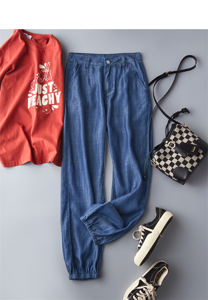 Dme [100% Regenerated Cellulose Fiber Denim], Summer Mid-Rise Tapered Pants, Lightweight Denim Trousers for Wome 12