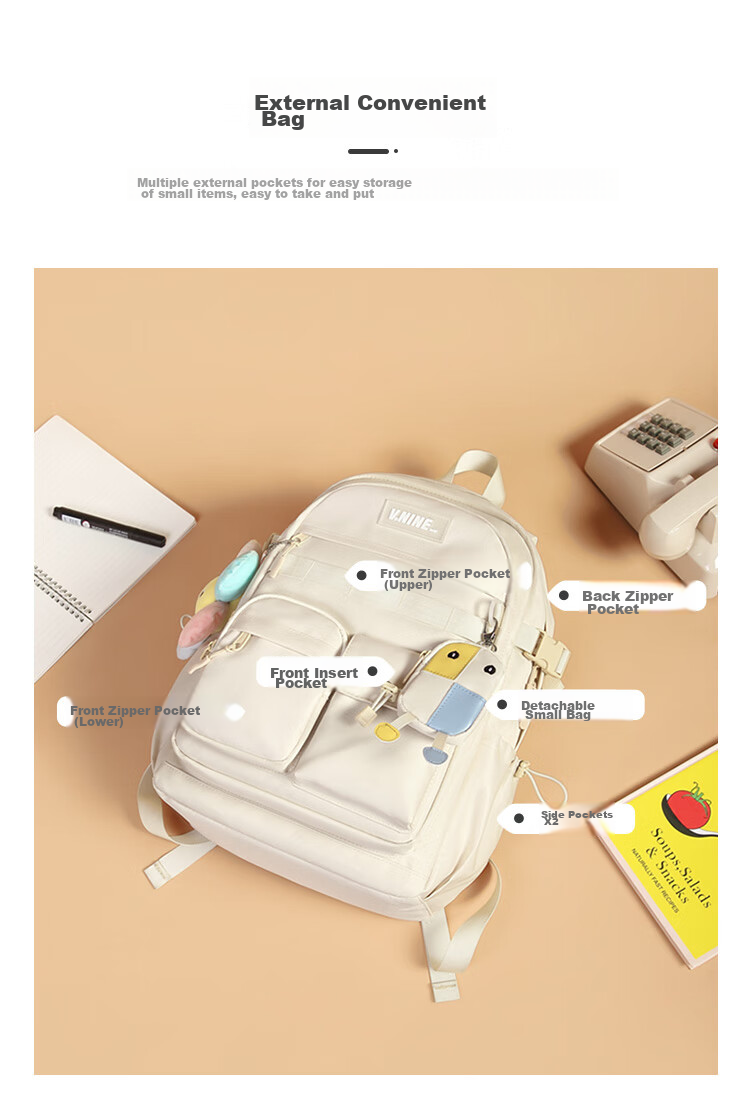V.NINE Backpack for Middle And High School Students, Unisex Laptop Bag 14/15.6 Inch, College Student Travel Backpack 8