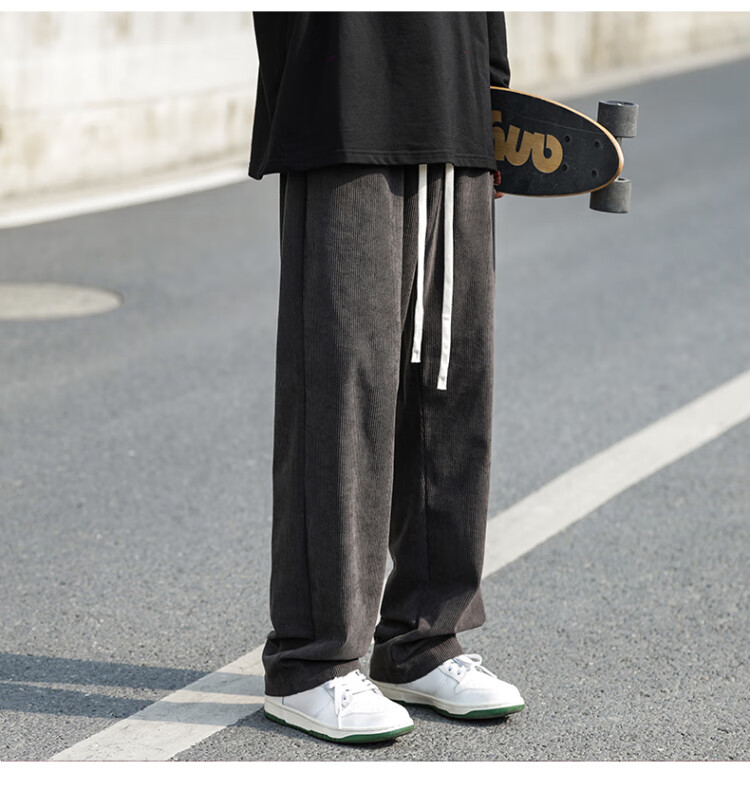 Huili Corduroy Pants for Men, Spring And Autumn New Style, Loose Straight Wide-Leg, Casual Sports Trousers, Long Pants, Black, 3XL 18