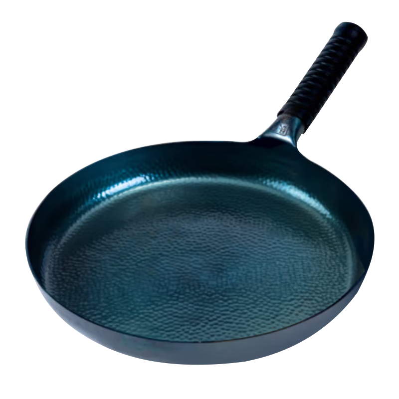 Gesidun Flat Bottom Wok, Zhangqiu Handmade Stir-Fry Pan, Iron Wok without Coating, Frying Pan for Home Use, Fish Scale Pattern, 28cm