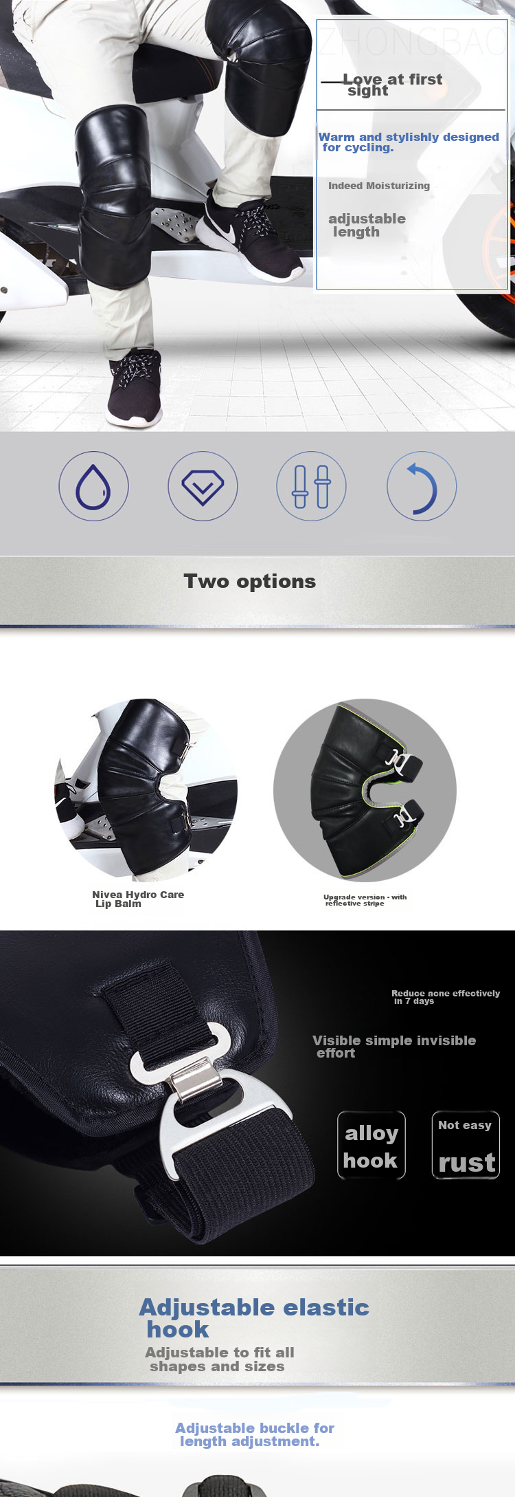 BWNK Winter Cold-Resistant Short Cycling Knee Pads, Thickened Windproof Protective Gear for Electric Bikes, Motorcycle Leg Guards And Knee Pads 1