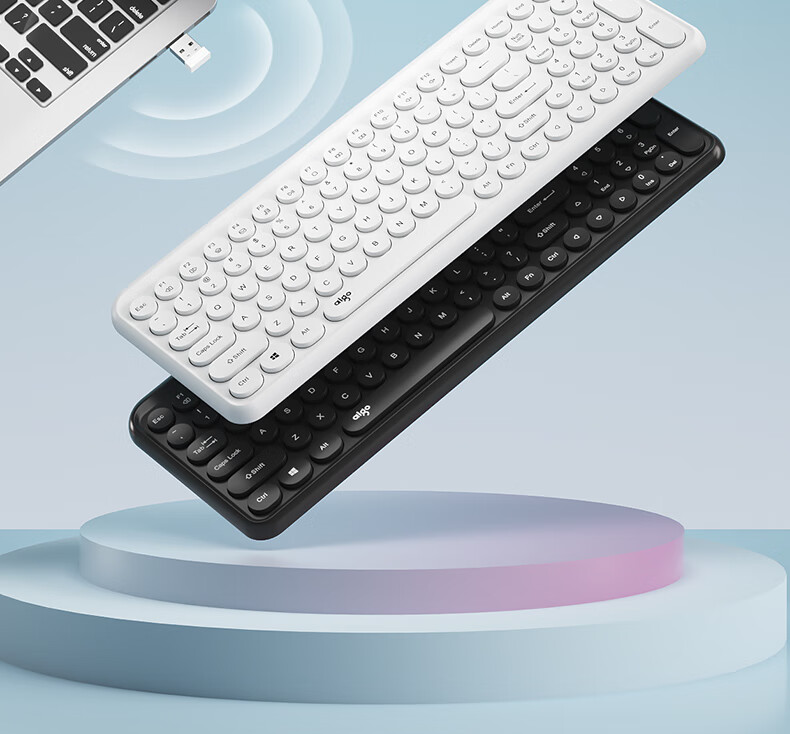 Aigo V610 Blue Quiet Office Business Keyboard, Wireless Bluetooth Connection, Rechargeable Lithium Battery, Compatible with WIN/MAC Dual Systems, Scissor Foot Structure, Full Size 8