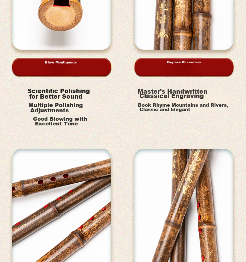 HAMDUN HUANXIANG Purple Bamboo Flute, Handmade Premium One-Section Eight-Hole Natural Short Flute, G Key, Professional Performance Beginner Entry-Level Flute for Adults, Ethnic Wind Instrument 9
