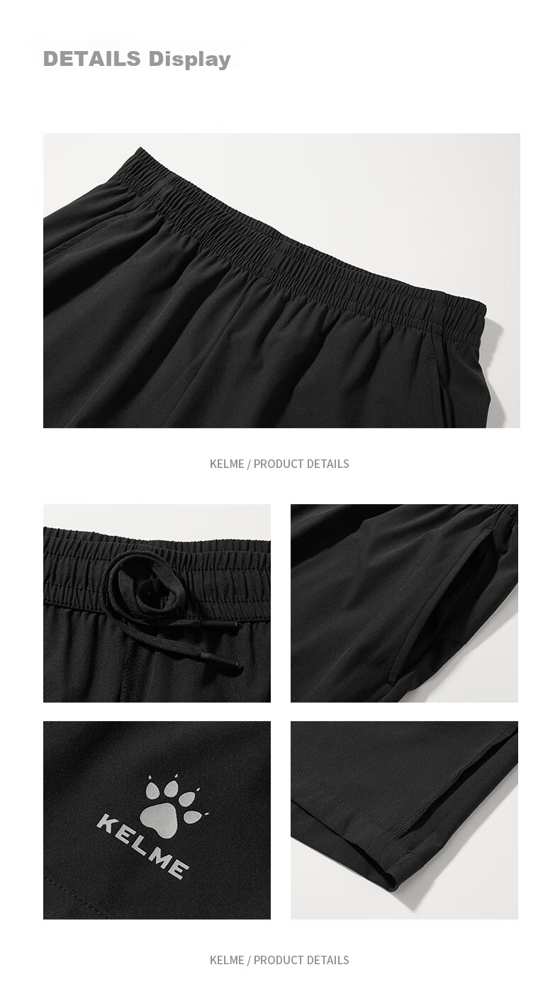 KELME Men's Sports Shorts, Woven Quick-Dry Training Running Shorts, Lightweight Breathable Knee-Length Shorts, Black, XL 21