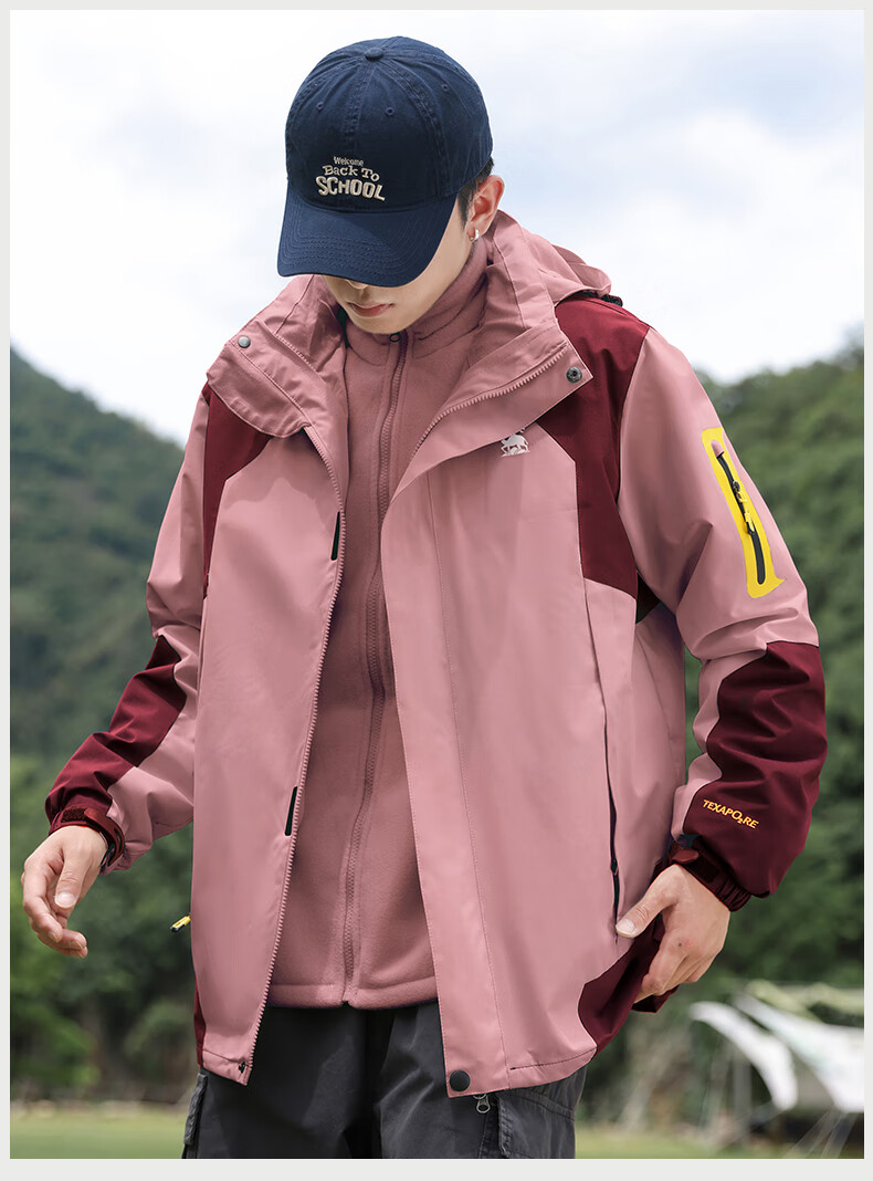 EASTERN CAMEL Couple's Three-In Outdoor Jacket for Men And Women with Detachable Windproof Layer, Black Three-In 3XL 22