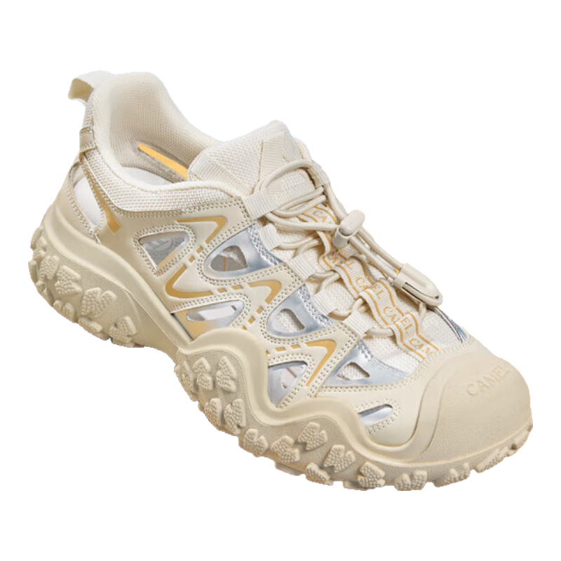 CAMEL Ugly-Cute Hiking Shoes for Women, Fashionable Color-Block Outdoor Casual Shoes L24M076602 Beige/Silver/Yellow 38