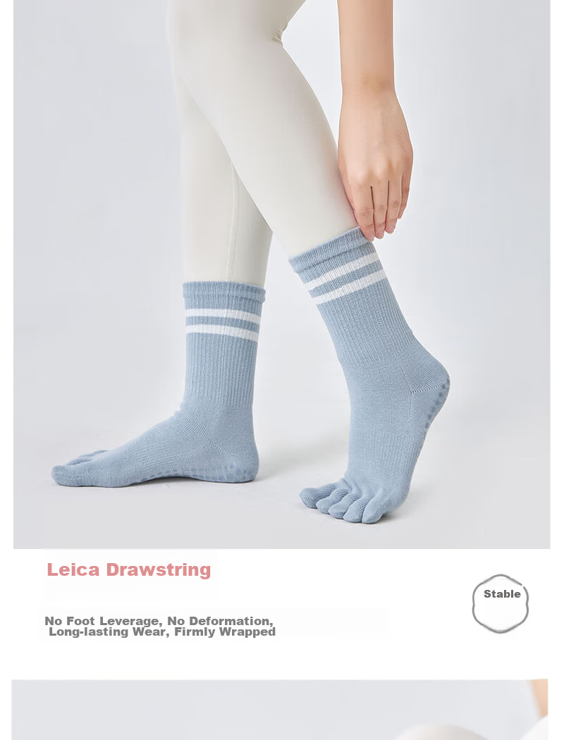 XUEXIMAN Yoga Socks for Women, Professional Non-Slip Mid-Calf Five-Toe Socks, Pilates Socks, Sports Anti-Slip Fitness Socks for Autumn And Winter 10