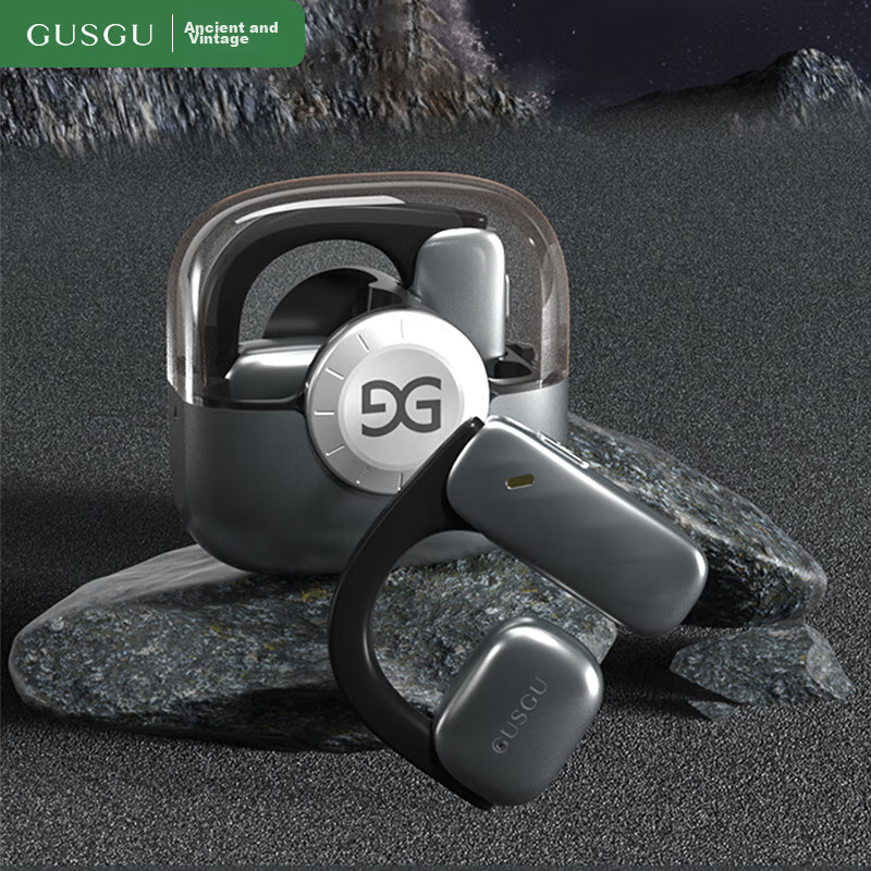 GUSGU Open True Wireless Bluetooth Earphones, Ear-Hook Style Non-In Music Sports Bone Conduction Concept Earphones, Compatible with Apple Huawei Xiaomi Phones, Black GU11