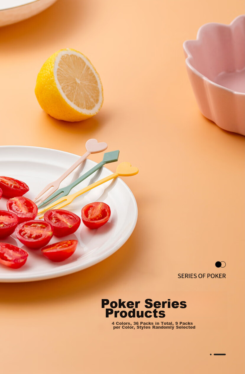 Onlycook Disposable Fruit Forks, Food-Grade Fruit Picks, Cake Forks, Dessert Forks with Fun Poker Design, Pack of 36 4