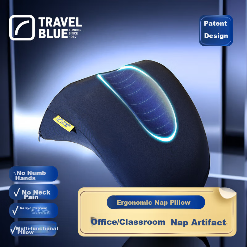 TRAVEL BLUE Office Nap Pillow for Students, Back-To Lunch Break Sleeping Pad, Memory Foam Desk Pillow That Doesn't Press on Arms