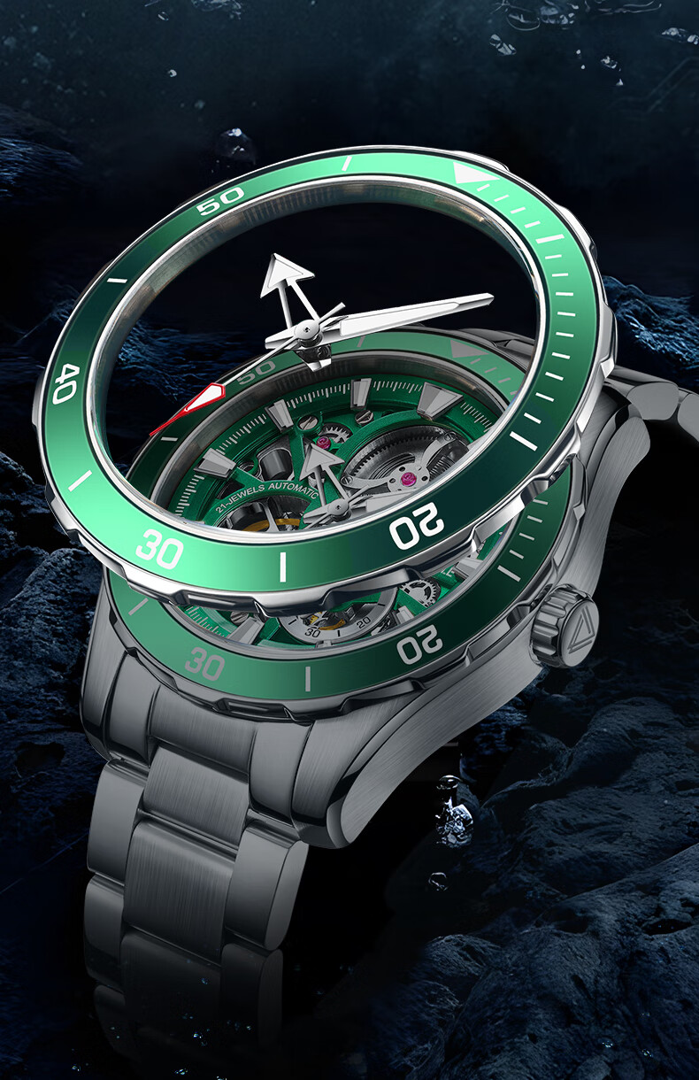 马克华菲(fairwhale)手表男绿水鬼时尚商务手表防水潜水男士机械表