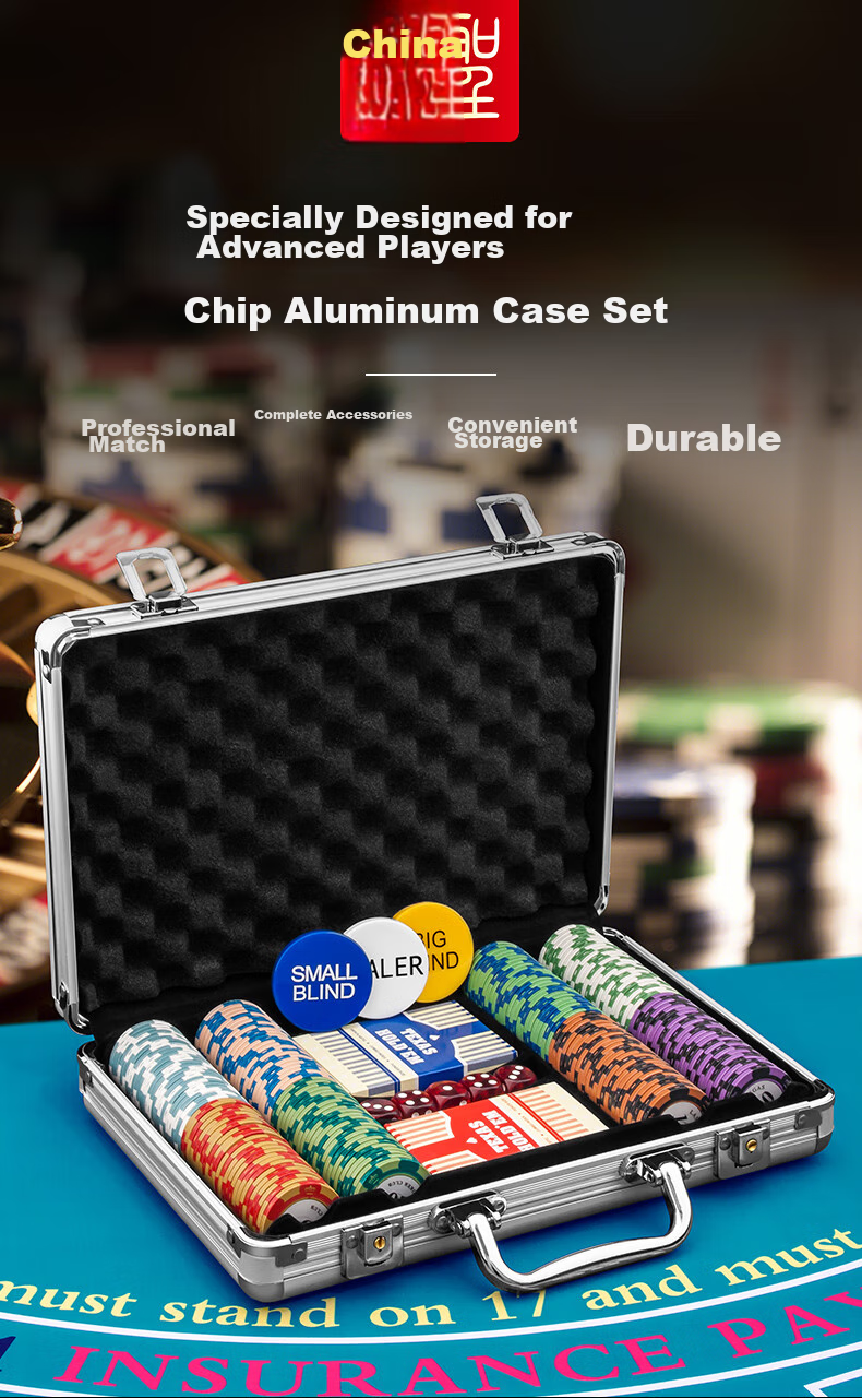 Huasheng Texas Hold'em Poker Chips, 200 Pieces, Clay Poker Chips, Mahjong Tiles, Coin Tokens, Point Coins, Reward Coins, Aluminum Box Set H-031 1