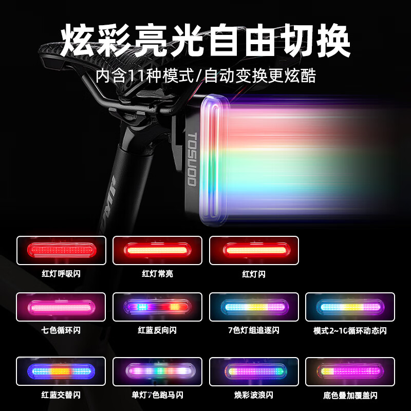 Captain Tas Bicycle Riding Tail Light Smart Remote Colorful Turn Signal Mountain Road Night Riding High Brightness Warning Light Cycling Equipment