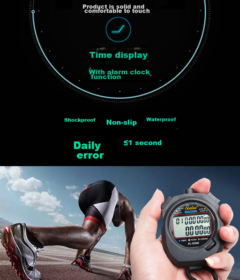 GEDUN Stopwatch Timer, Electronic Counter with 2 Rows And 10 Laps, Waterproof Sports Swimming Fitness Multi-Functional Timer for Competitions 7