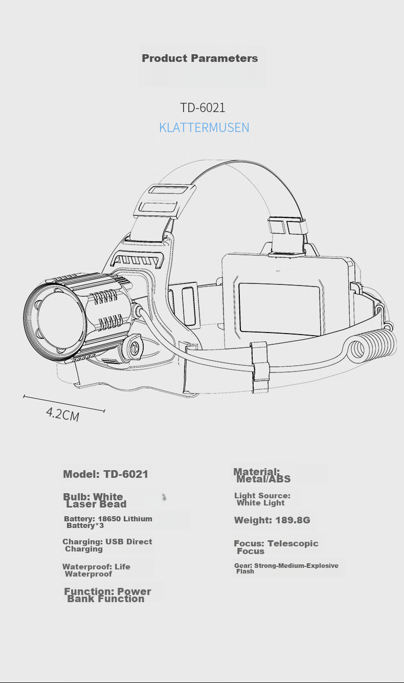 Weixiaosha 6021 Headlight High Brightness Long Range Rechargeable Head-mounted Ultra-bright Night Fishing Dedicated Fishing Light Long Battery Life LED 18