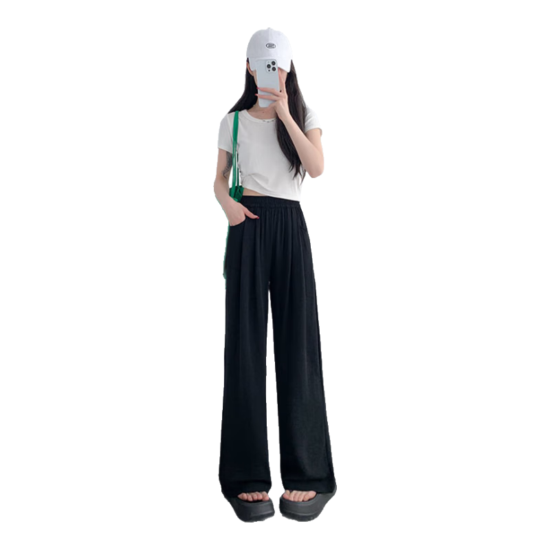 XUEXIMAN Wide-Leg Pants for Women, Summer Lightweight Japanese-Style Cool Pants, Loose-Fitting Slimming Versatile Casual Pants, Quick-Dry Trousers for Wome