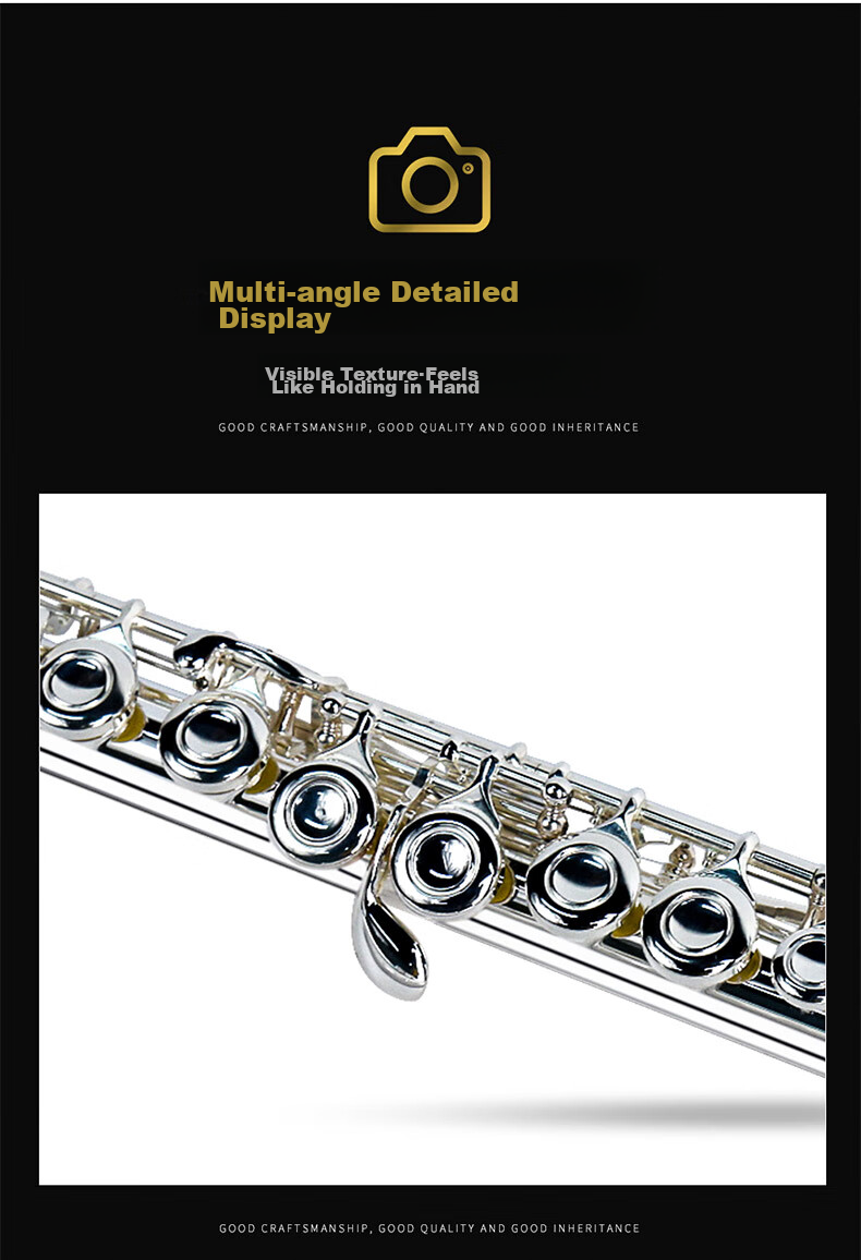 Jinbao Flute Instrument JBFL-6248S Closed Hole 16-Hole C Key for Adults, Students, School Bands, Universal Western Flute 10