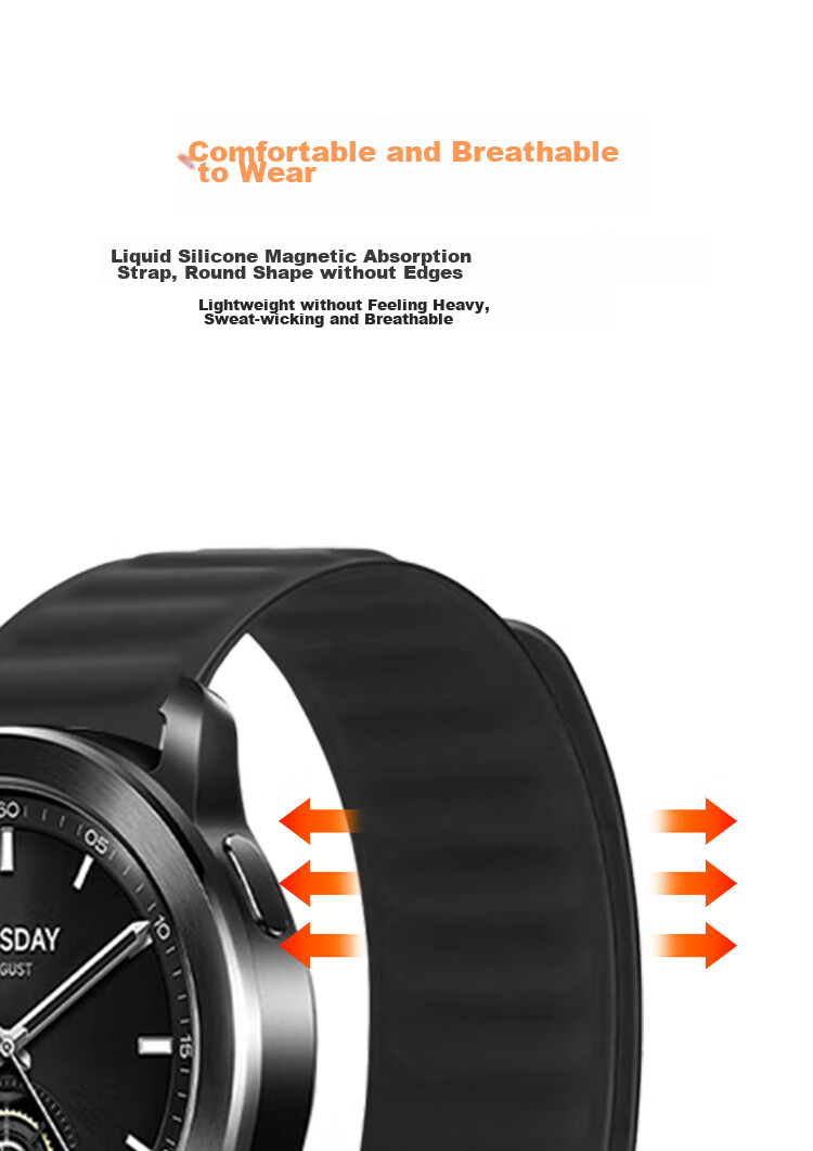 ESCASE Xiaomi Watch Strap Magnetic Silicone, Compatible with WatchS4/S3/S2/S1/S1Pro/Color2, Comfortable Strap for Men And Women, Universal Wristband, 46mm Dial, Black 5