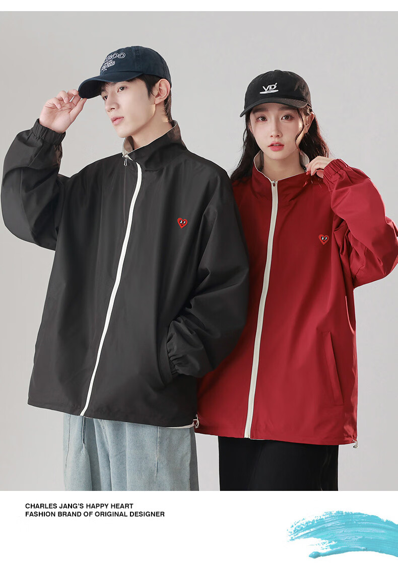 Chaersitaoxin Double-Sided Jacket for Men, Spring And Autumn, Couple's Windproof Coat, Red, Size M 13
