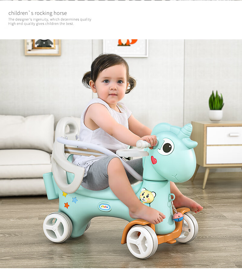 Youbeichen Children's Rocking Horse, Multifunctional Baby Wooden Horse, Rocking Car with Steering Function, First Birthday Gift 14