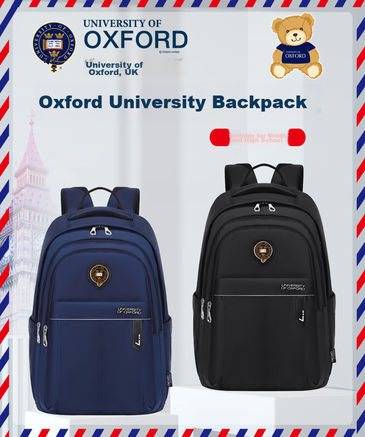 UNIVERSITY OF OXFORD Backpack for Male And Female Middle School Students, High School Students' Shoulder Bag, Lightweight Travel Backpack X1073 Dark Blue 6