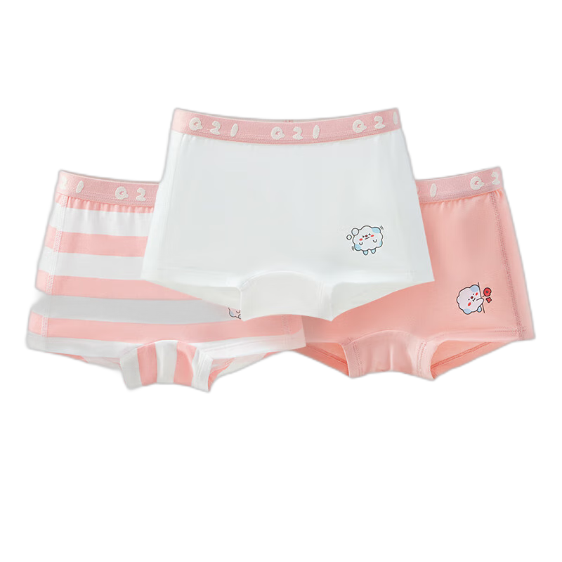 Q21 Girls' Cotton Underwear, Class A Cotton Sponge Purifying Shorts, Boxer Briefs, Antibacterial Underwear, 3-Pack, 120cm