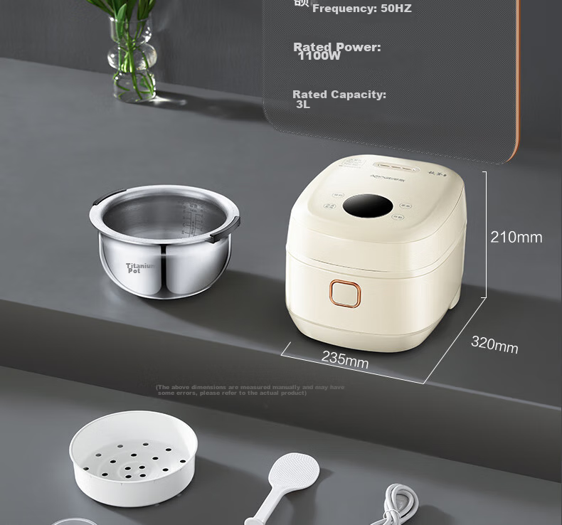Amos 0 Coated Rice Cooker, Pure Titanium Uncoated Mother And Baby Grade Material Inner Pot, 3L Multifunctional Household Rice Cooker for 3-4 People, Soup And Porridge, Voice-Controlled IH Heating Electric Rice Cooker AS-FB308T 20