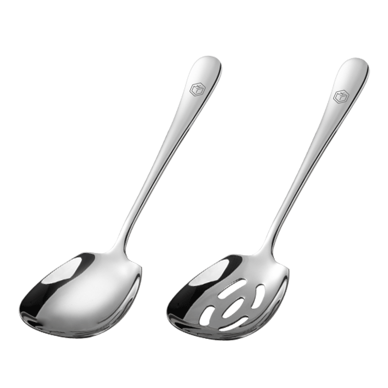 JD Original Spoon Set, Soup And Rice Spoon, 304 Stainless Steel Tableware, Serving Spoon with Strainer, [Large And Wide], Two-Piece Set