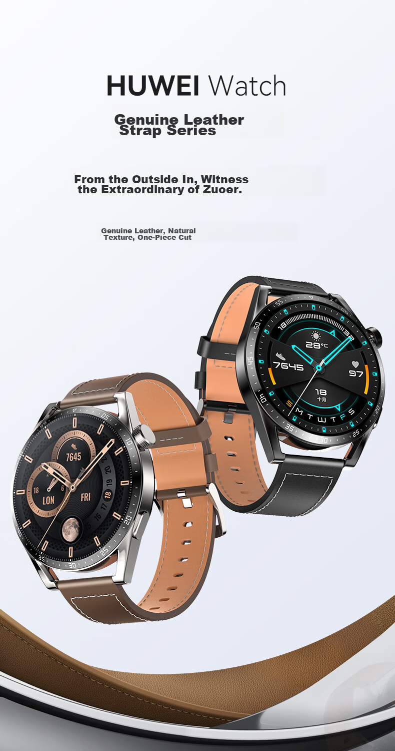 CangHua Leather Watch Strap Compatible with OPPO Watch X3/X2/X/XS/S2/4 Pro, OnePlus Watch 2, Small Calfskin Fashion Band, Brow 2