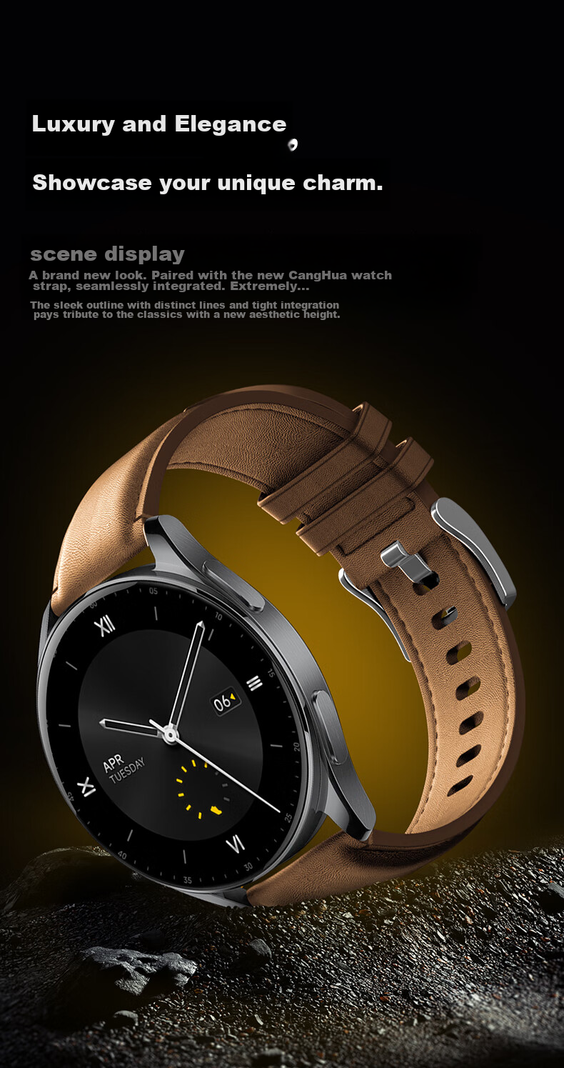 CangHua Genuine Leather Watch Strap Compatible with Xiaomi Watch 5/S5/S4/S4 Sport/S3/S2/S1/S1Pro/color2, Business Style Wristband, Black 14