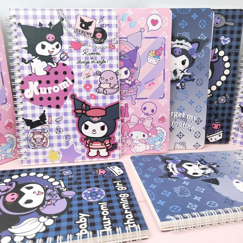 Shaonianban Sanrio Officially Licensed A5 Spiral Notebook Kuromi KRMA5 Side-Flip Notebook, Purple, 4-Pack, Essential for Back to School, Student Diary, Journal 2