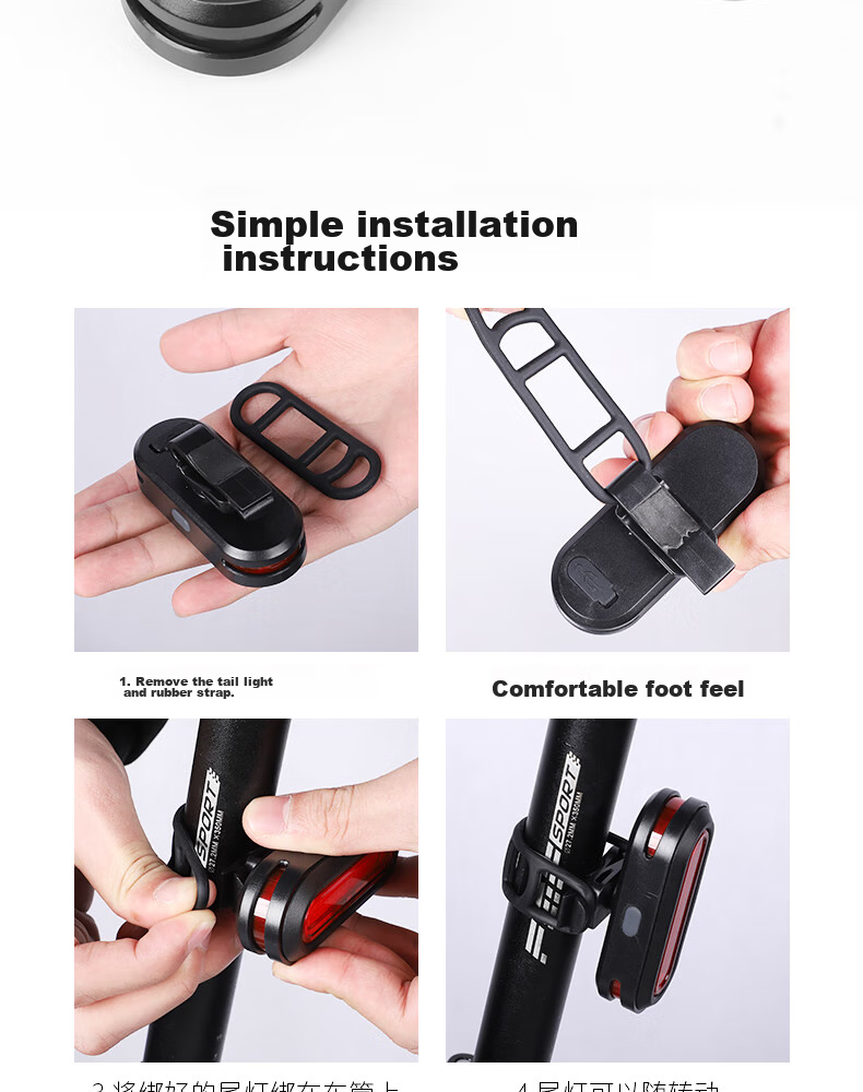 WestBiking Bicycle Light, High Brightness Night Rear Warning Tail Light, Mountain Bike Rechargeable Strong Light Night Riding Light, Strobe Light 10