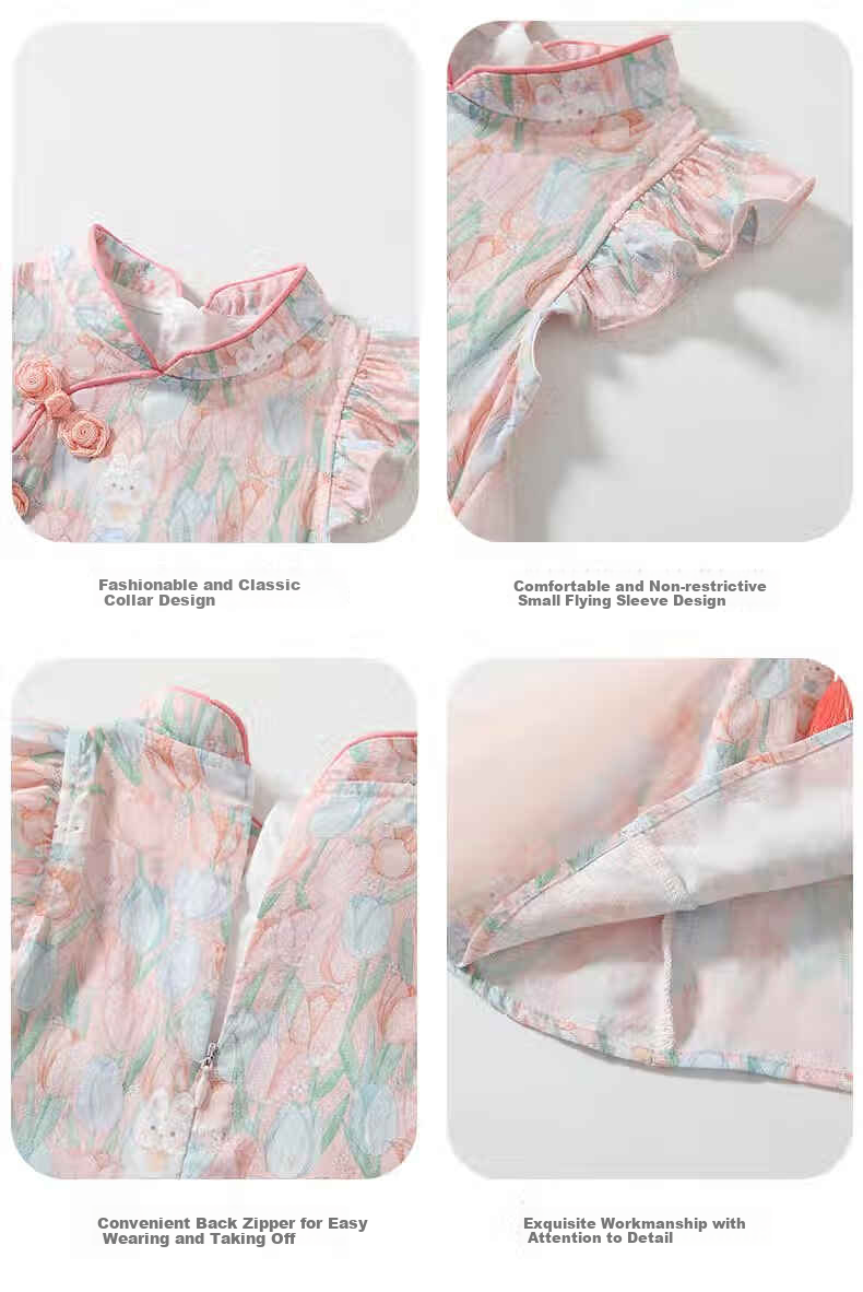 VOONLIE Girls' Summer Dress, 2026 New Style Children's Princess Dress, Qipao, Hanfu, Baby's First Birthday Party Dress, Summer Seaso 3