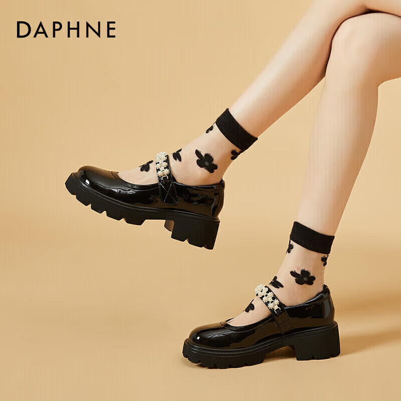 Женские туфли DAPHNE, модель 4622404008, черные, размер 40, на утолщенной подошве в стиле лолита, на массивном каблуке, из искусственной кожи