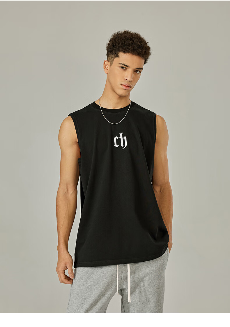 CHINISM CH Men's Vest, American-Style Pure Cotton, Casual High Street Wear, Loose-Fitting Letter Print, Breathable Sleeveless Top, CD2222T1021 11
