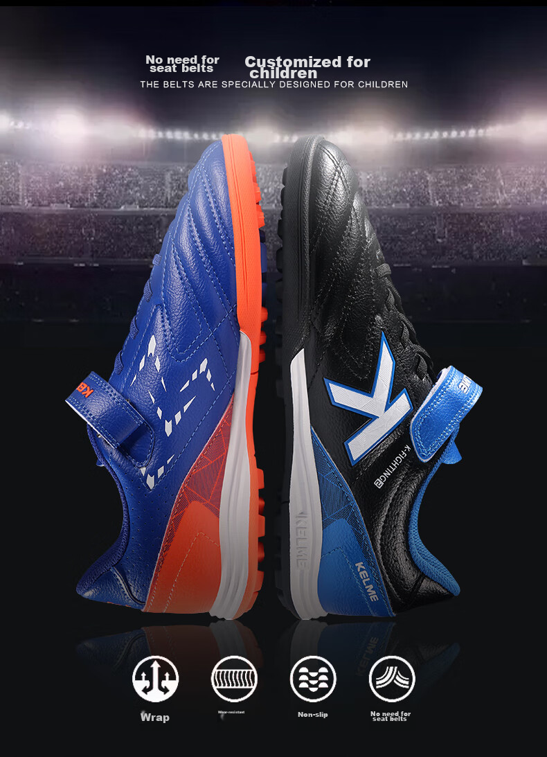 KELME Soccer Shoes, Youth TF Turf Cleats, Competition Student Non-Slip Wear-Resistant Football Boots for Men, Royal Blue/orange, Size 36 2