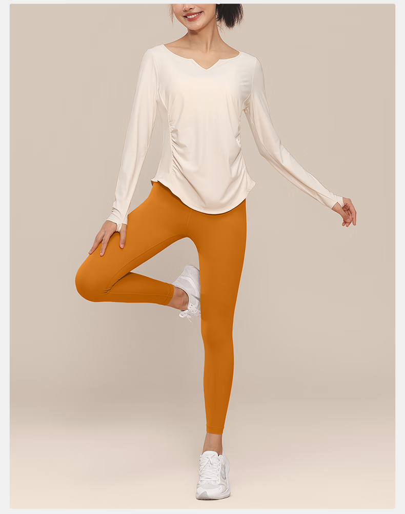 VFU Xiaomanyao Yoga Top, Long Sleeve Women's Quick-Dry Sun Protection Fitness Workout Shirt, Pilates Cover-Up, Autumn, Yellow Peach Color, Size L 22