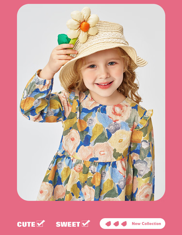 Classic Teddy Girls' Dress, Children's One-Piece Dress, Pure Cotton Princess Dress for Young Children, Floral Long Dress, Pink, Size 110 9