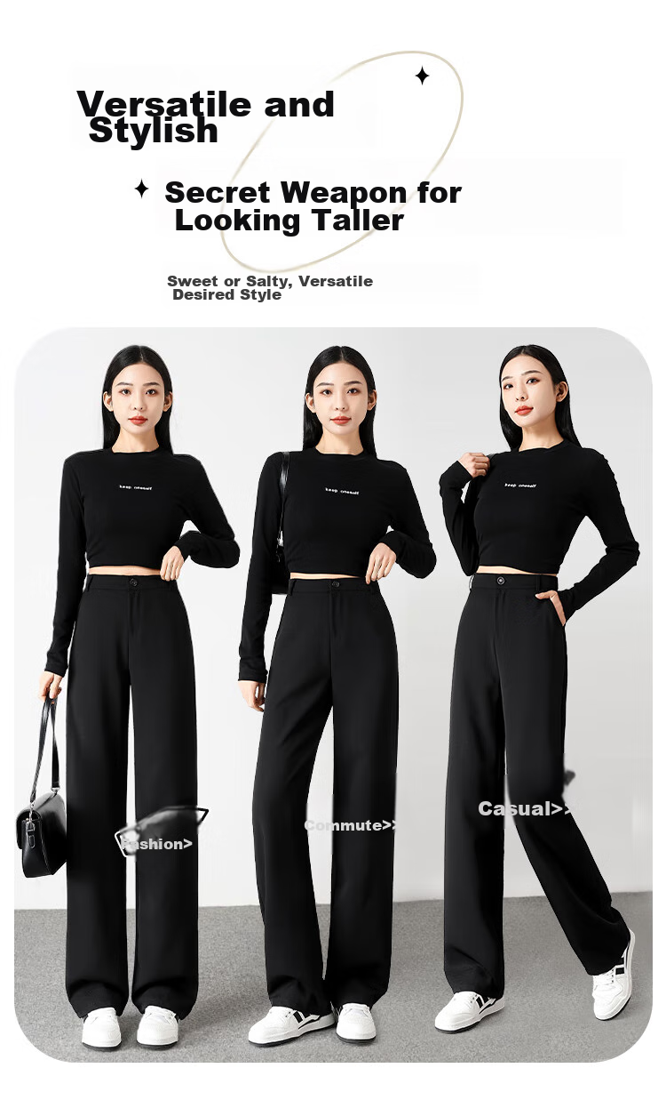FitonTon Women's Suit Pants, Spring And Summer Slimming High-Waist Draping Floor-Length Trousers, Loose Straight-Leg Business Casual Wide-Leg Pants 11