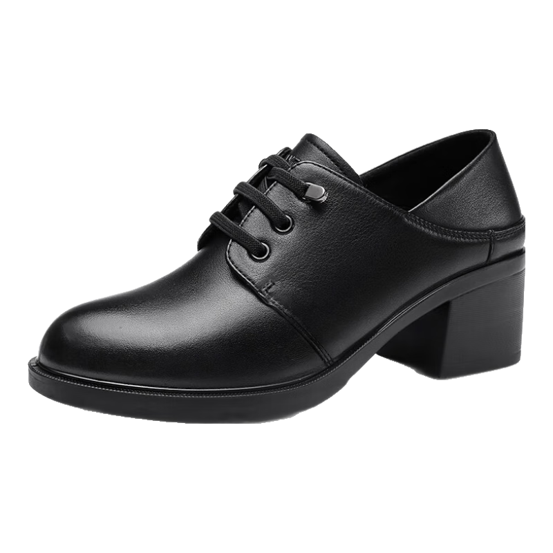 Qiangren Comfortable Women's Pumps, 5.5CM High Heels, Top-Grain Leather, Simple Commuter Shoes for Women, JDA73250, Black, Size 37