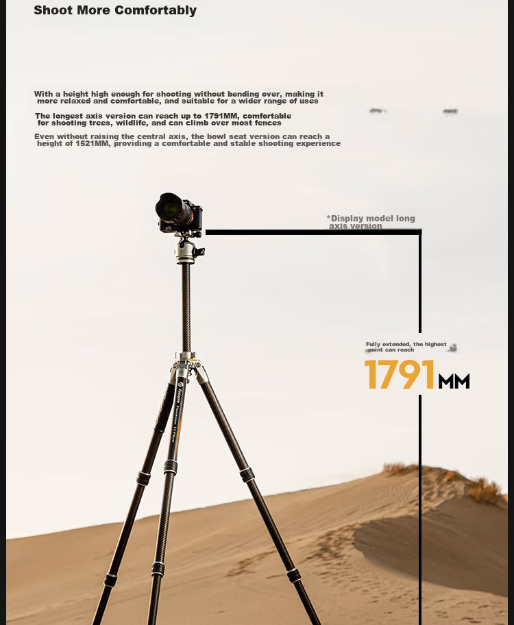 Fotopro T1 Plus without Center Column, 10-Layer Carbon Fiber, Multi-Expand Holes, Dual Panoramic Ball Head, All-Terrain Master-Level Photography And Videography Professional Camera Mirrorless Camera Tripod 17