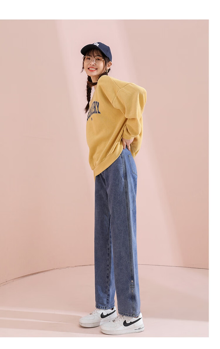 TonLion 2023 Loose Straight-Leg Jeans Wide-Leg High-Waist Versatile Casual Pants Light Denim Blue 26 6