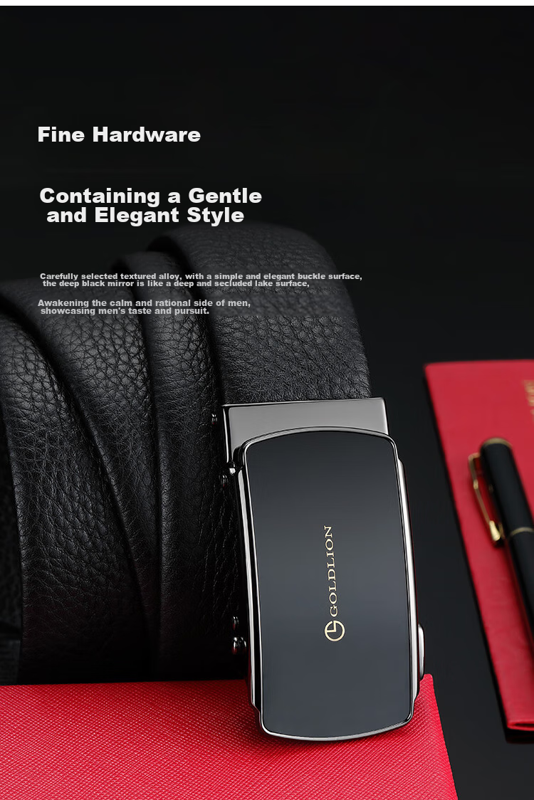 Goldlion Men's Automatic Buckle Belt, Top-Grain Leather Waistband Gift Box, Business Fashion Trouser Belt, Birthday Gift 7