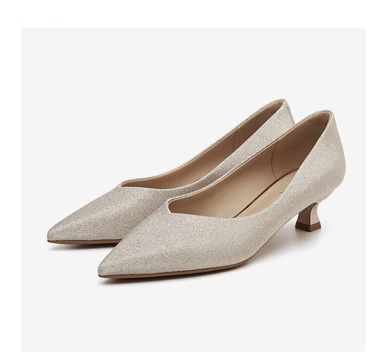 DAPHNE Champagne Silver Wedding Shoes for Women, Pointed Toe Stiletto Elegant Low-Cut Women's Pumps 4623101027 Champagne Color Size 38 15