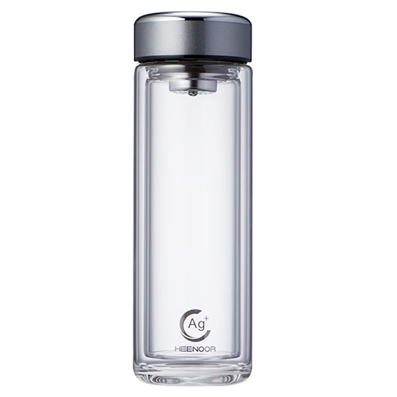Heenoor Antibacterial Double-Layer Insulated Glass Cup for Men High-End Office Car Tea Brewing Cup XN-1938 Smoke Gray 390mL