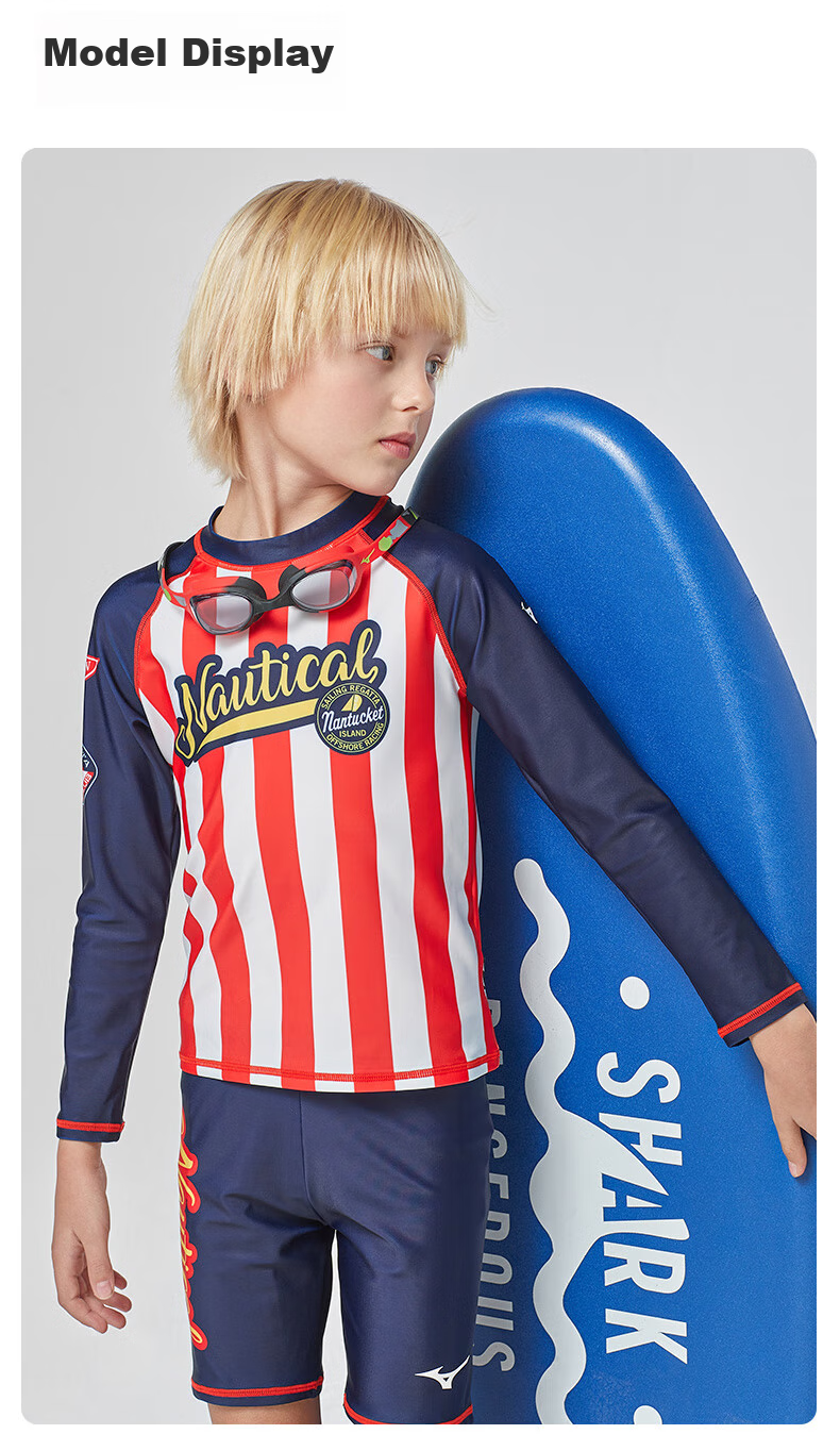 MIZUNO Children's Swimwear, Boys' Two-Piece Swimsuit with Knee-Length Shorts Set, Baby Quick-Dry Surfing Suit, Hot Spring Swimwear, G1405 Red, Size 160 13